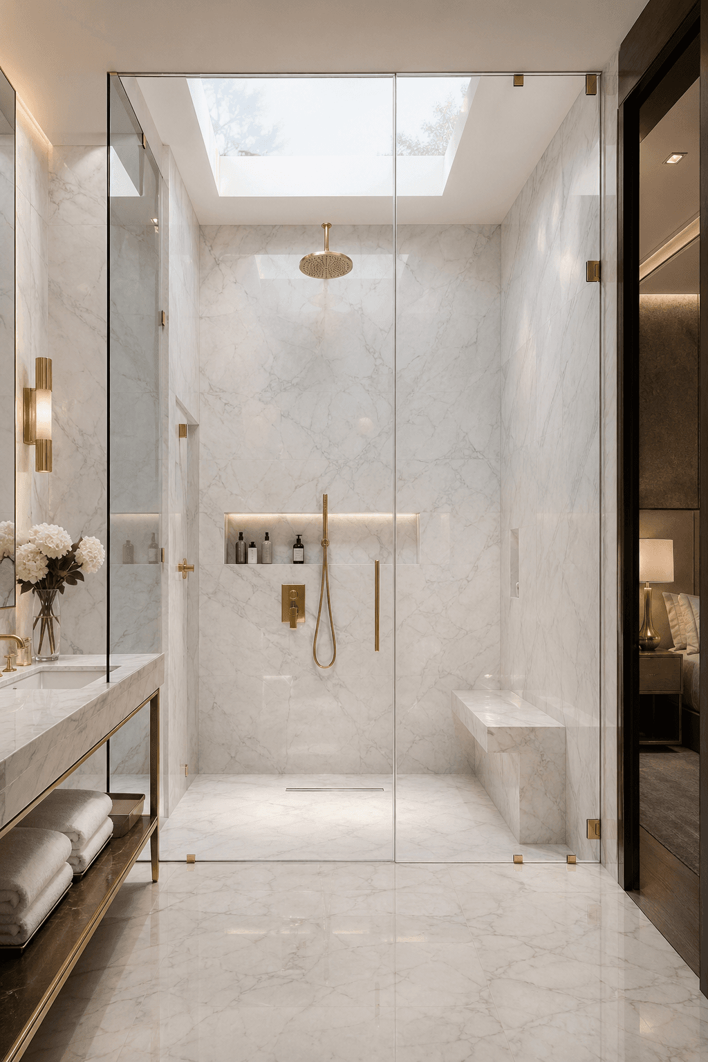 Paroi de douche XXL en suite hôtelière de luxe.