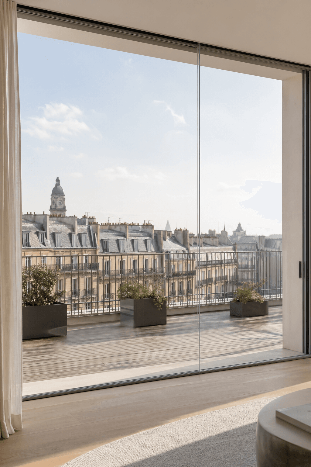 Porte coulissante en verre dans un penthouse.
