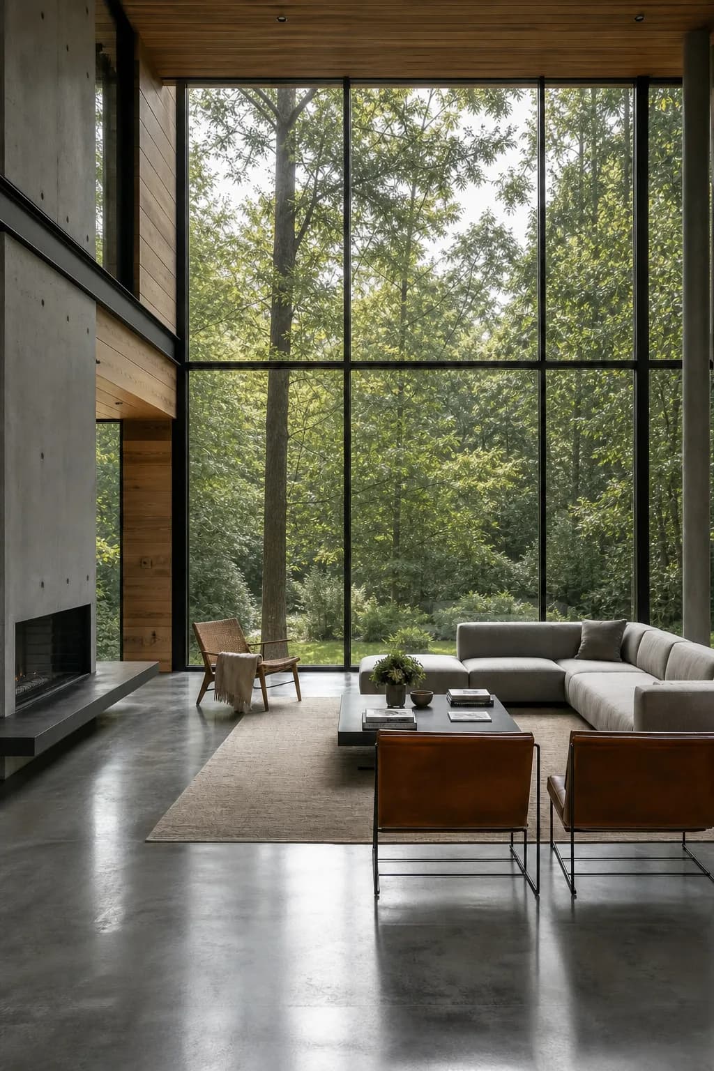 Baie vitrée XXL, chalet contemporain, vue panoramique.