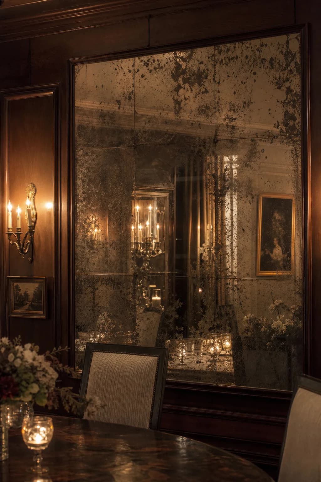 Miroir vieilli sur mesure VERTIGE × Antique Mirror — patine argentée, habillage mural.